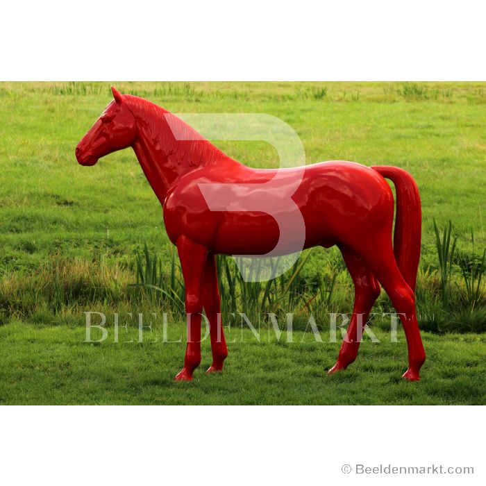 onwetendheid Handig Gedeeltelijk Beeldenmarkt.com beeld van een levensgroot paard - hoogglans rood